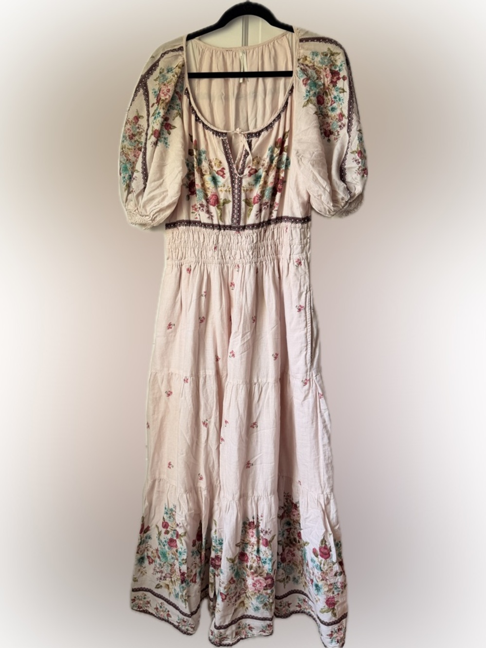 Anthropologie Pale Pink Floral Somerset Maxi Dress size L